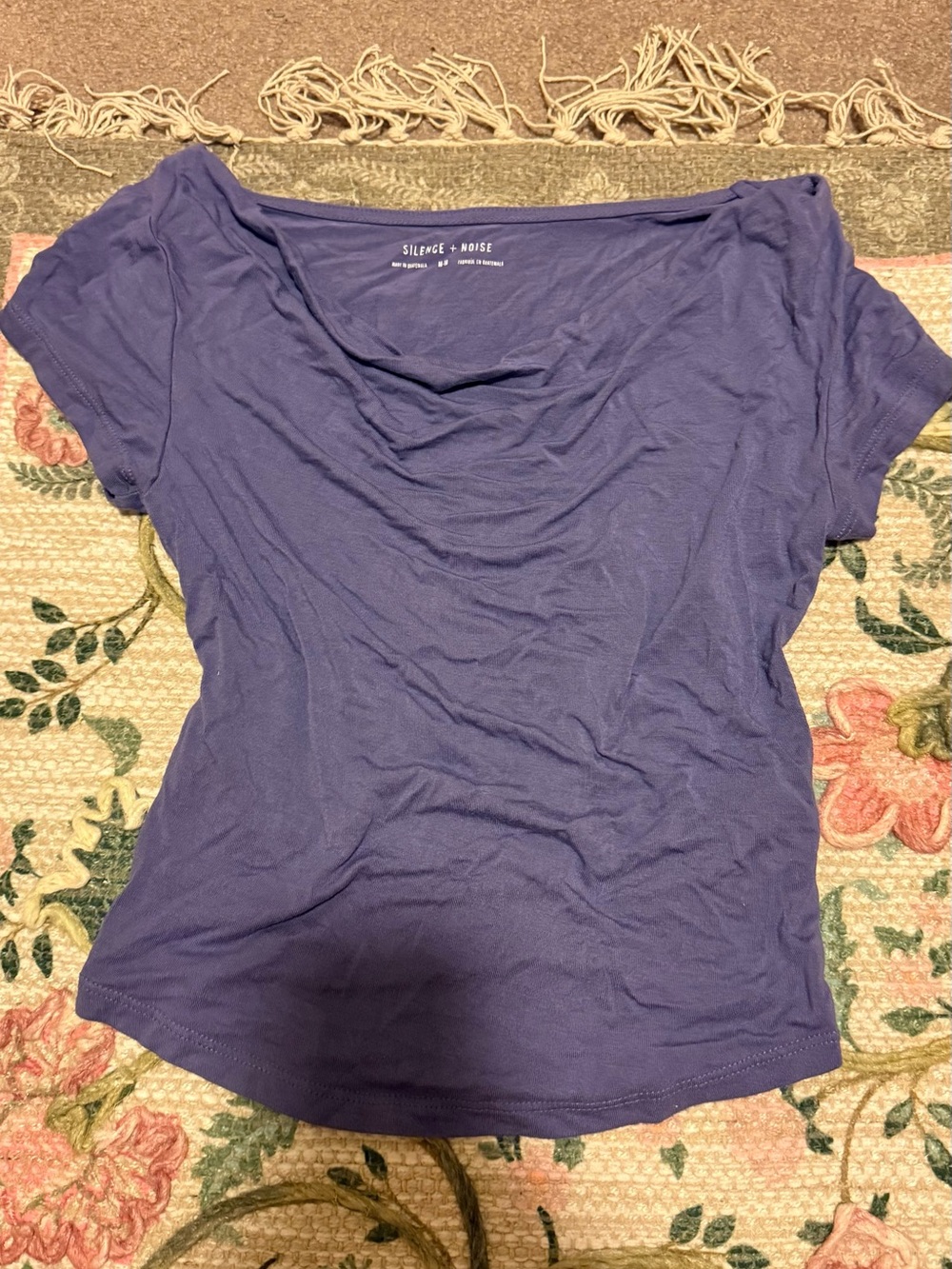 silence + noise women's purple scoop neck short sleeve tee